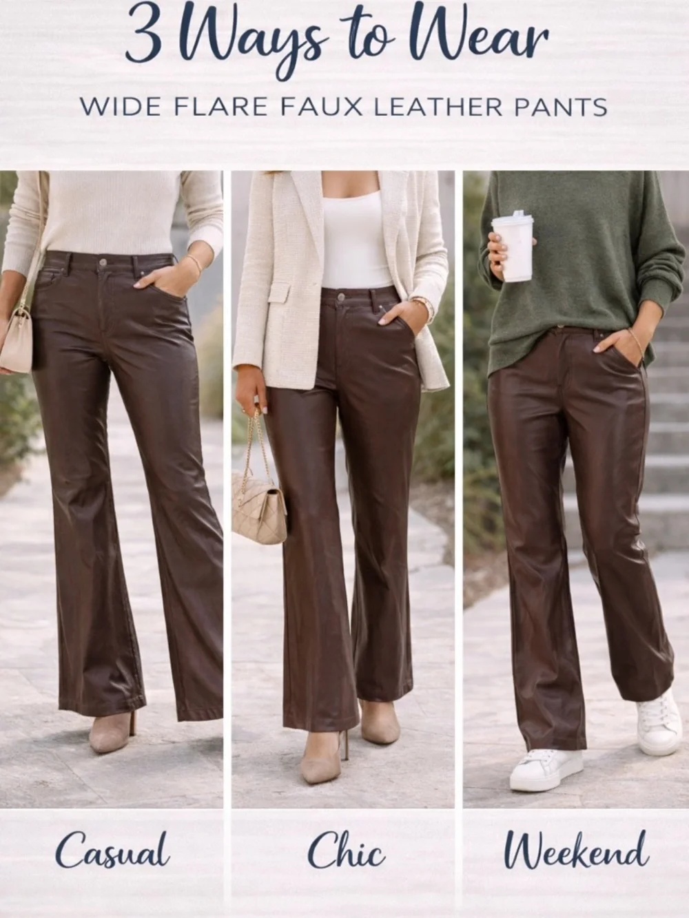 Southern Grace Brown Faux Leather Flare Pants High Rise Wide Leg NWT 12 - Picture 9 of 9